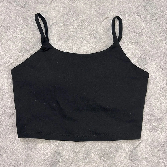 Black Cropped Yoga Athletic Performance Workout Top w/ Built-In Sports Bra / Med - Picture 1 of 4